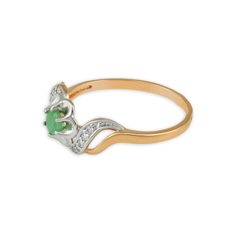 Серебряное кольцо с изумрудом и фианитами