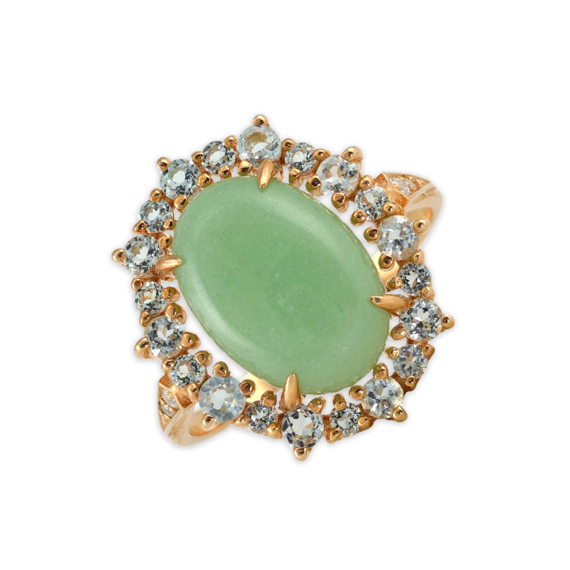 Серебряное кольцо с натуральными нефритом и топазами