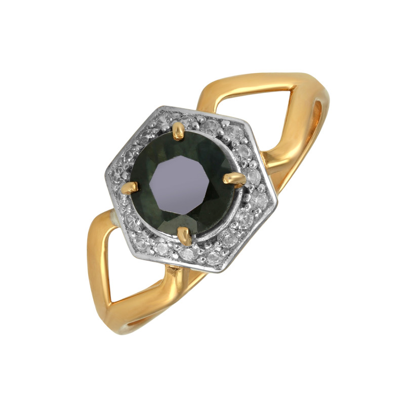 Серебряное кольцо с сапфиром и золочением