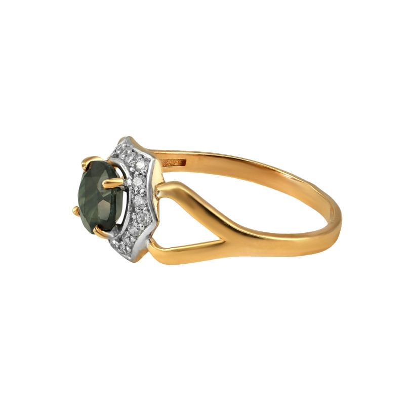 Серебряное кольцо с сапфиром и золочением