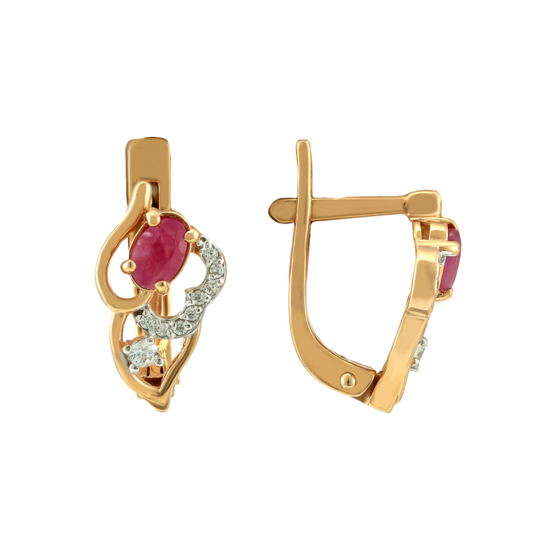 Серебряные серьги с рубином и фианитами