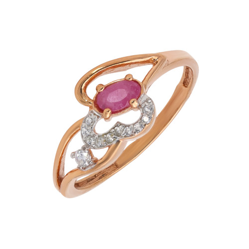 Кольцо серебряное с рубином и фианитами