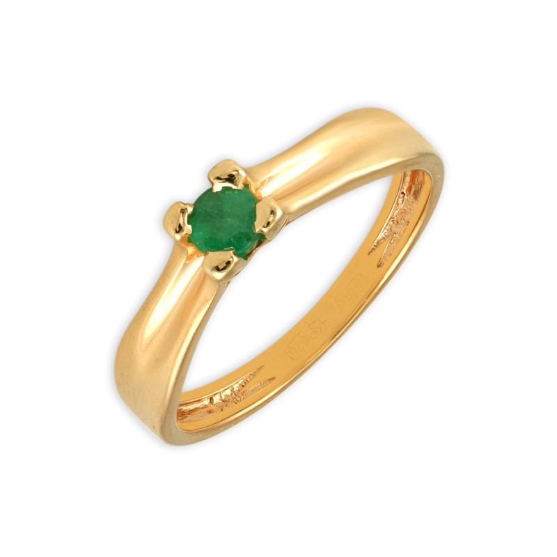 Серебряное кольцо с изумрудом и золочением