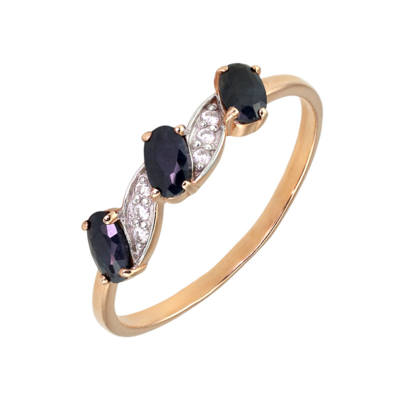 Кольцо серебряное с сапфиром и фианитами