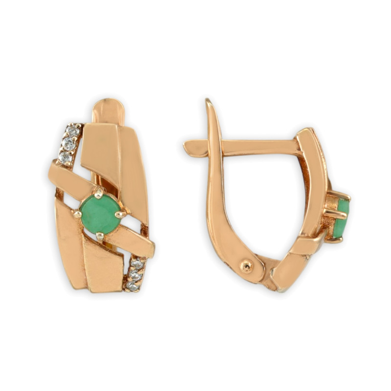 Позолоченные серьги из серебра с изумрудами