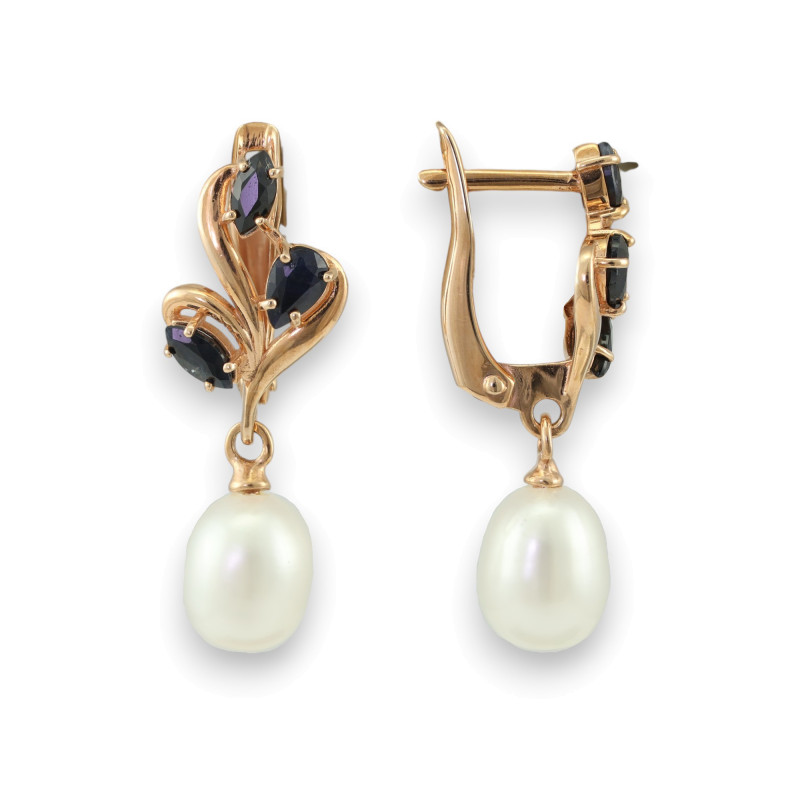 Серебряные серьги с сапфиром и жемчугом