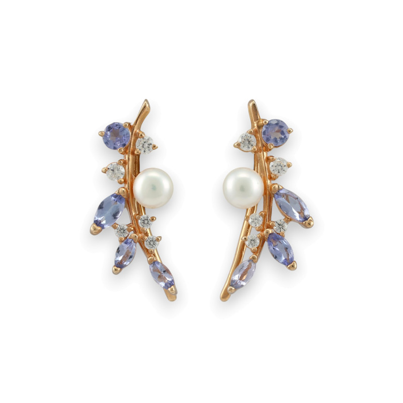 Серебряные серьги с танзанитом и жемчугом