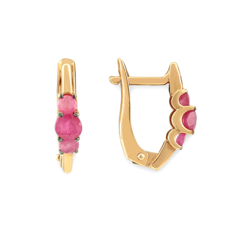 Серьги из серебра с рубинами и позолотой