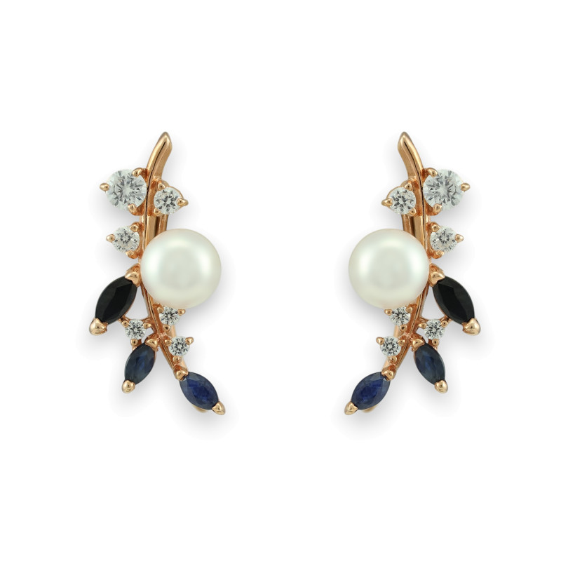 Серьги из серебра с сапфиром и жемчугом