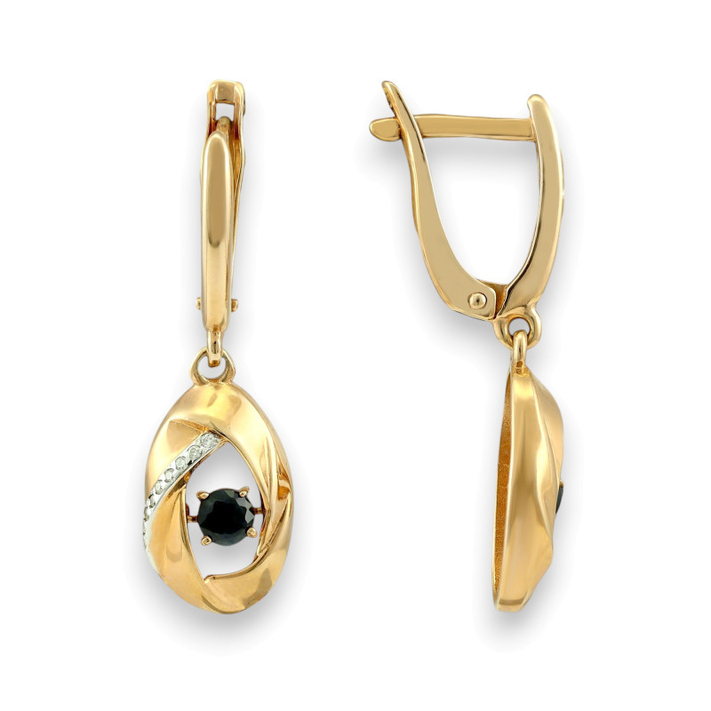 Серьги позолоченные с сапфиром и фианитами