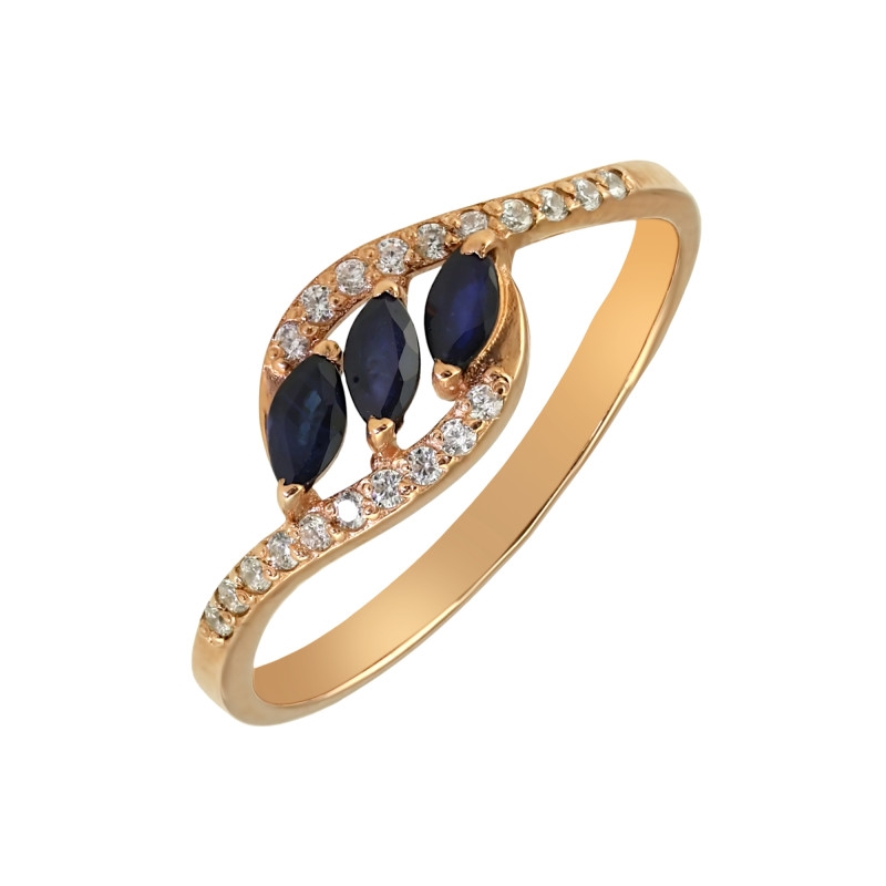 Кольцо из серебра золочёное с сапфиром и фианитами