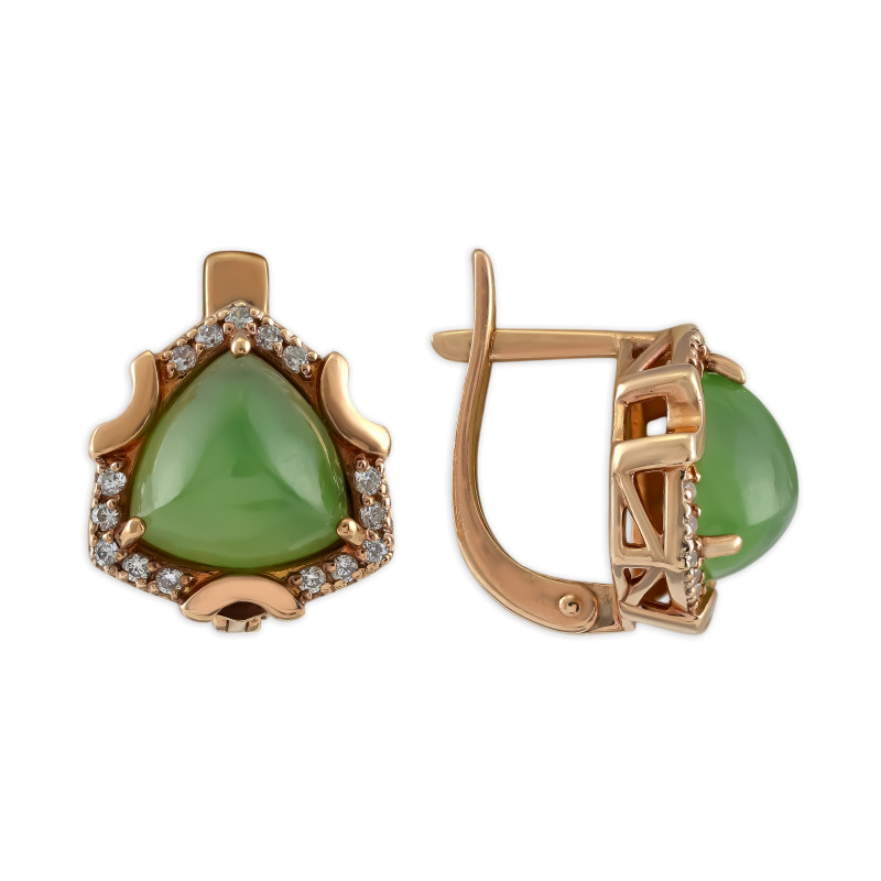 Серьги из серебра с нефритом и фианитами