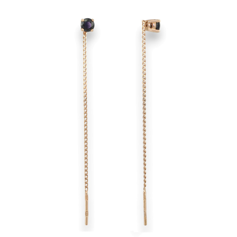 Серьги-продёвки позолоченные с сапфиром