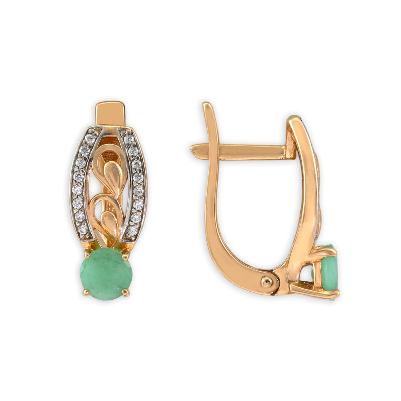 Серьги из серебра с изумрудом и фианитами