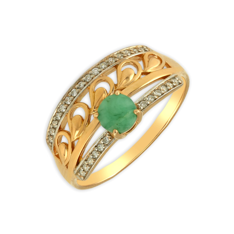 Кольцо из серебра с изумрудом и фианитами