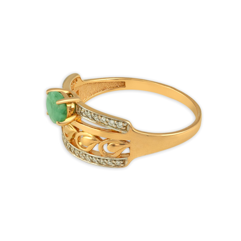 Кольцо из серебра с изумрудом и фианитами