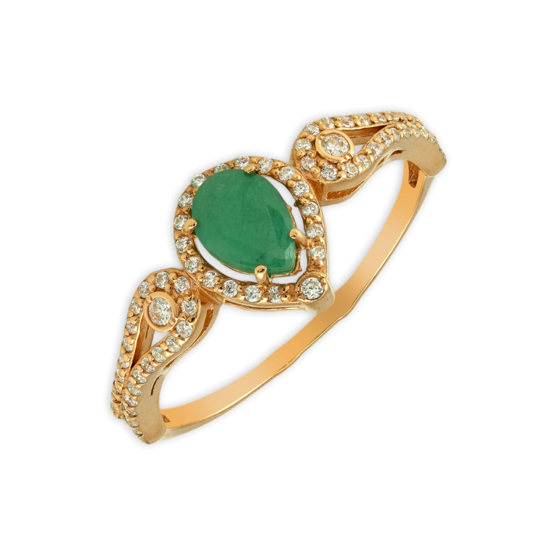 Серебряное кольцо с изумрудом и фианитами