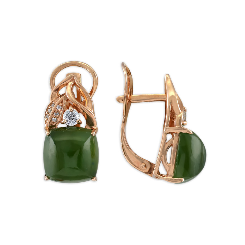 Серьги из серебра с нефритом и фианитами