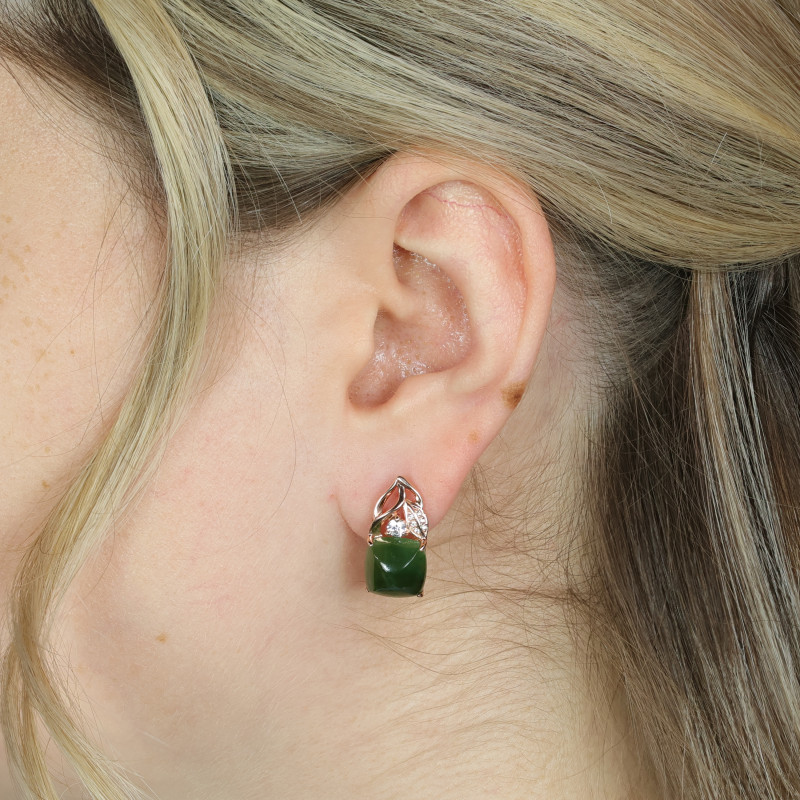 Серьги из серебра с нефритом и фианитами