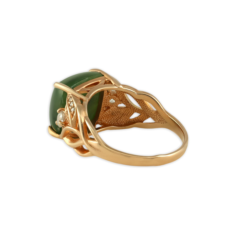 Кольцо из серебра с нефритом и фианитами