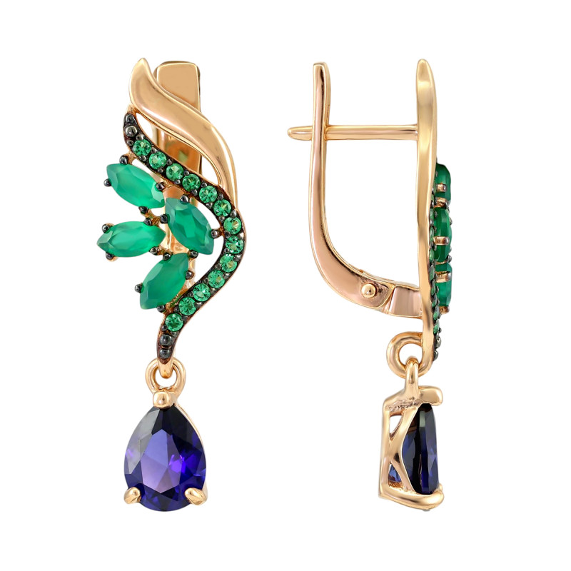 Серьги из серебра с сапфиром и и агатом