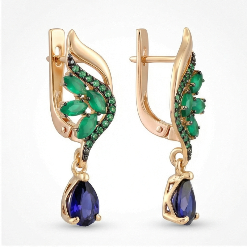 Серьги из серебра с сапфиром и и агатом