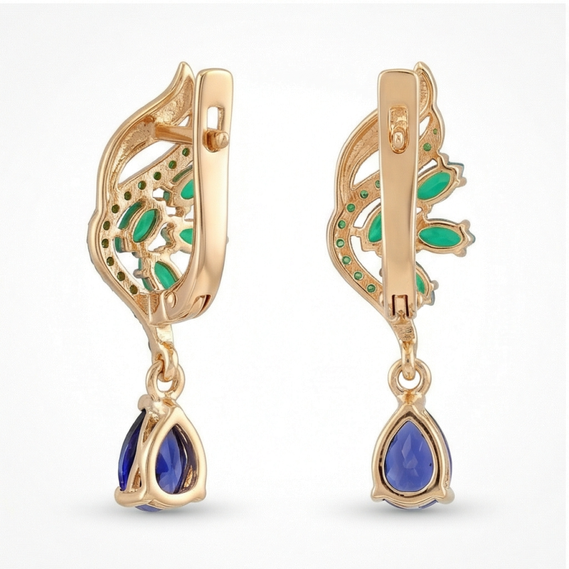 Серьги из серебра с сапфиром и и агатом