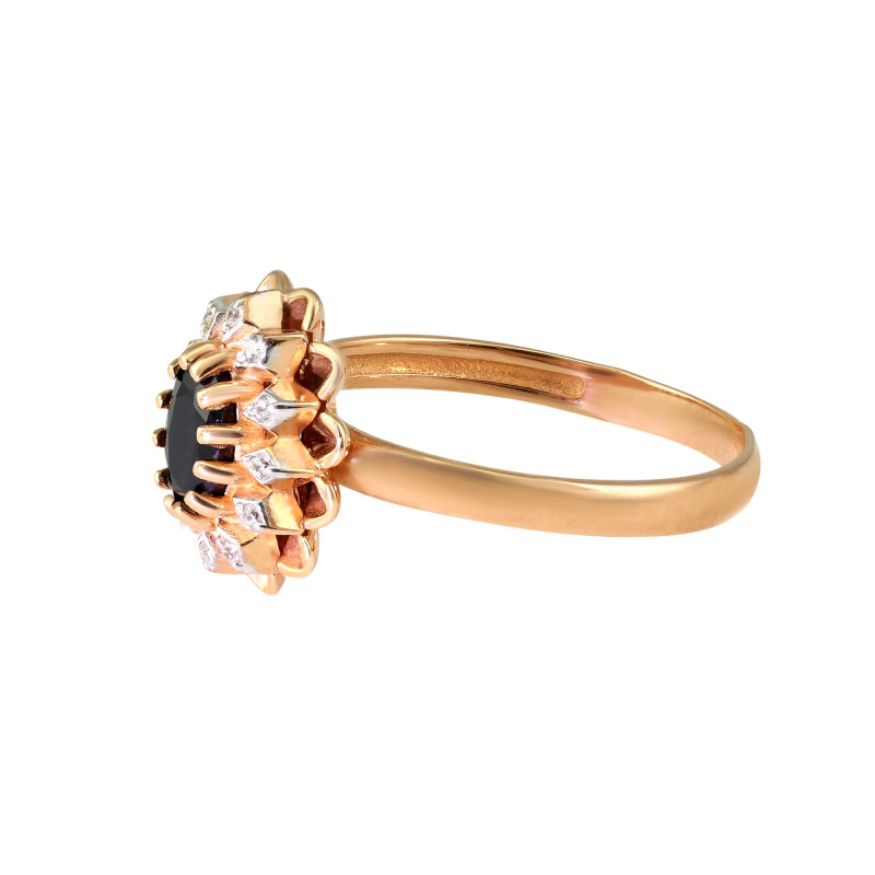 Позолоченное кольцо с сапфиром и фианитами