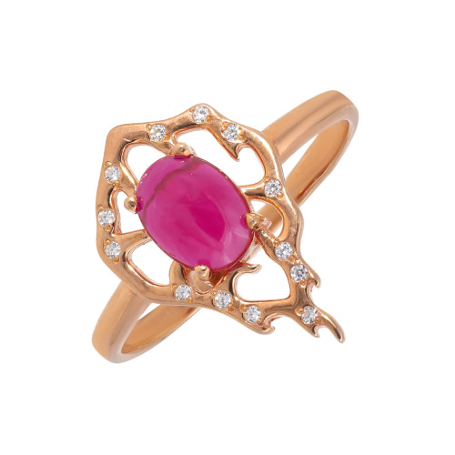 Кольцо серебряное с рубином и фианитами