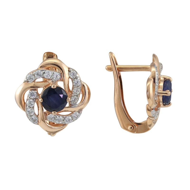 Серебряные серьги с сапфиром  и фианитами