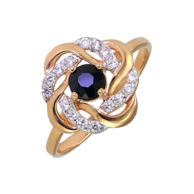 Позолоченное кольцо из серебра с сапфиром