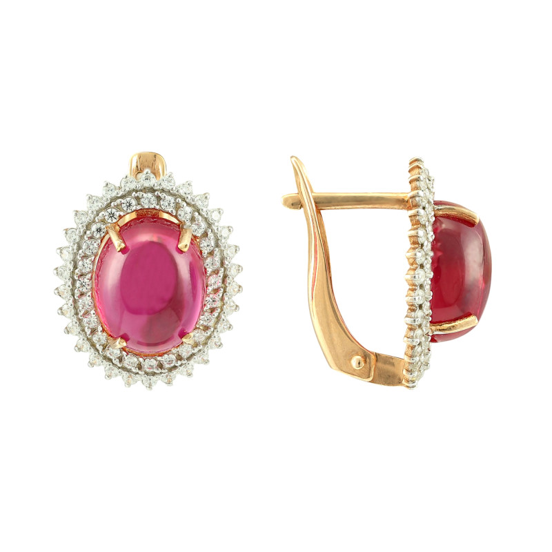 Серьги серебряные с рубином и фианитами