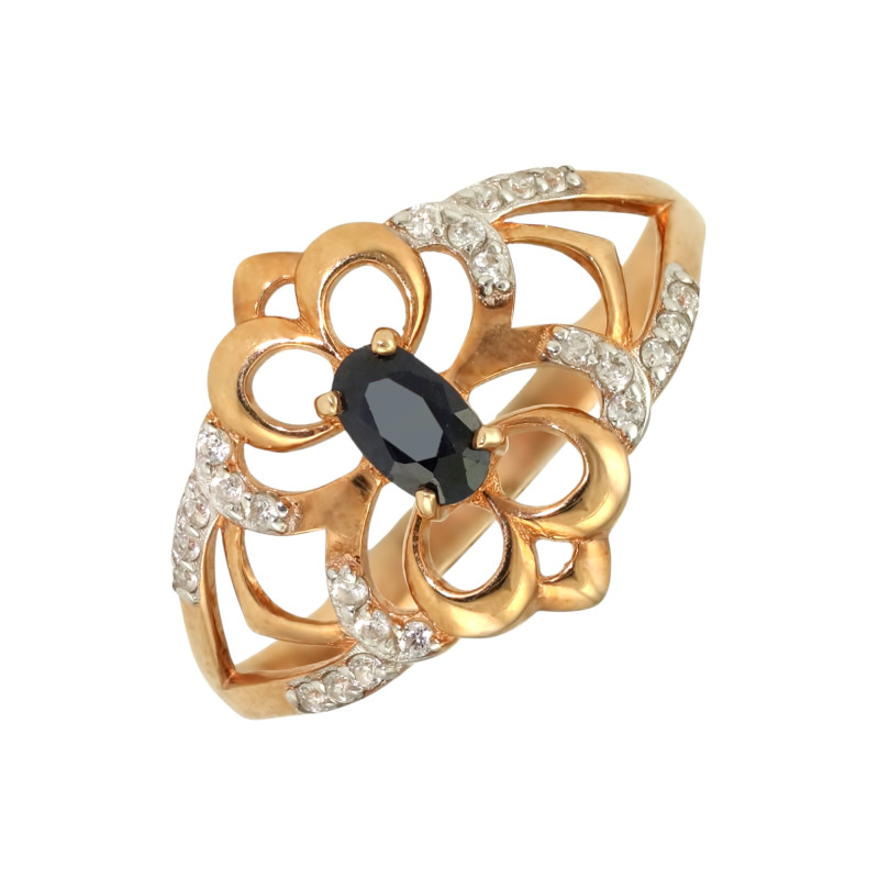 Серебряное кольцо с позолотой и сапфиром