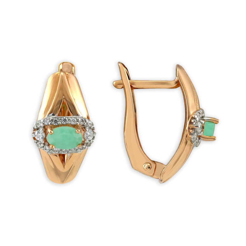 Серьги серебряные с изумрудом и фианитами