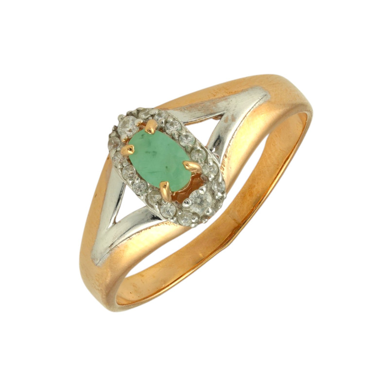 Кольцо позолоченное из серебра с изумрудом