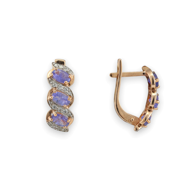 Серьги с натуральными танзанитами и фианитами