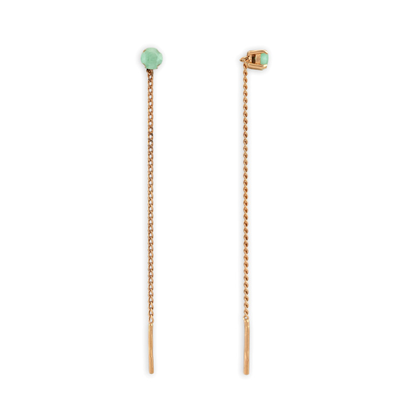 Позолоченные серьги-продёвки с изумрудом