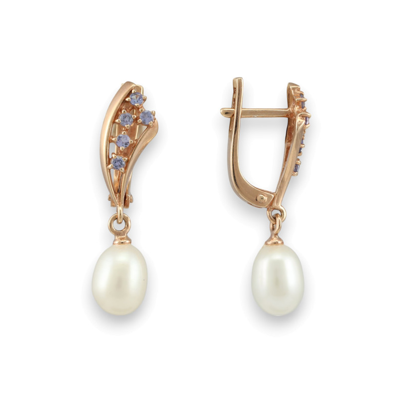 Серьги с жемчугом и танзанитами