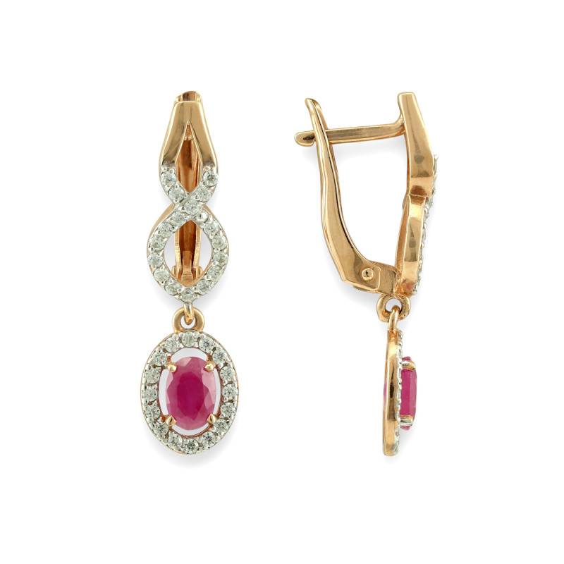 Серебряные серьги с фианитами и рубинами