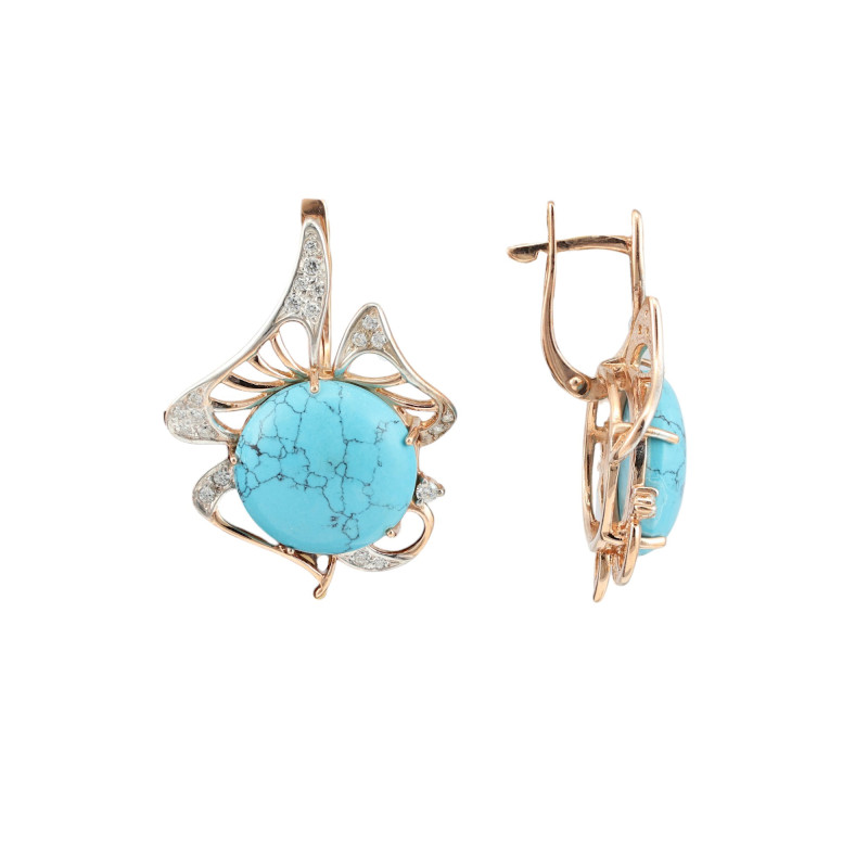 Серьги с фианитами и бирюзой