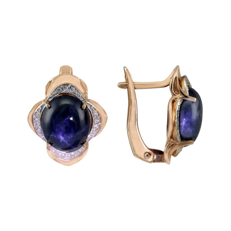 Серьги из серебра с фианитами и сапфиром