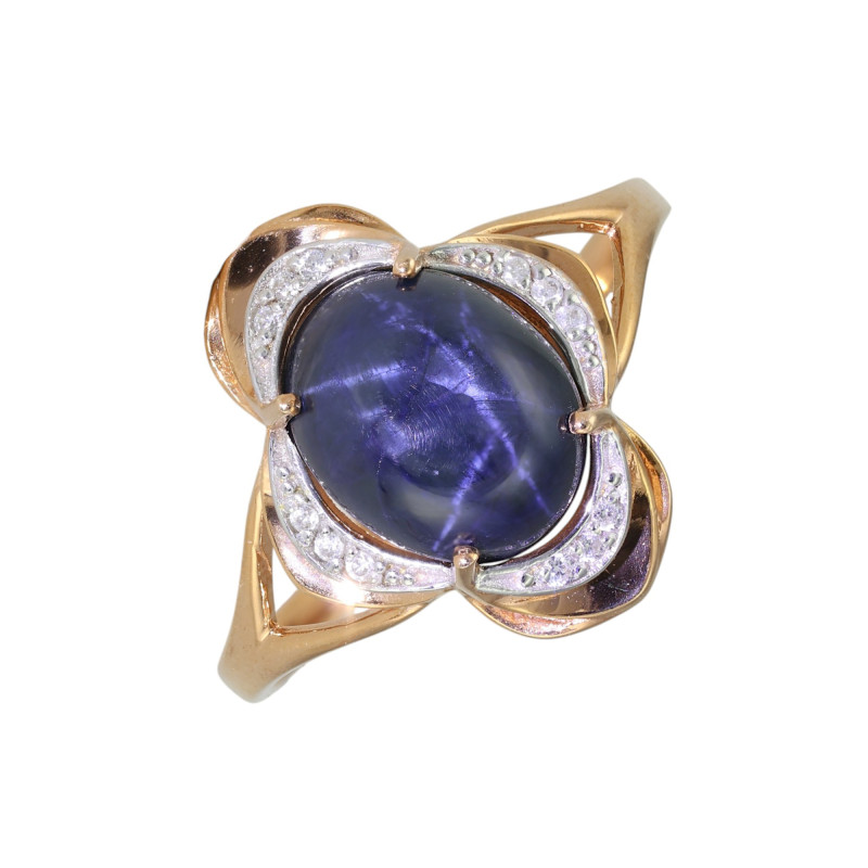 Кольцо из серебра с сапфиром и фианитами