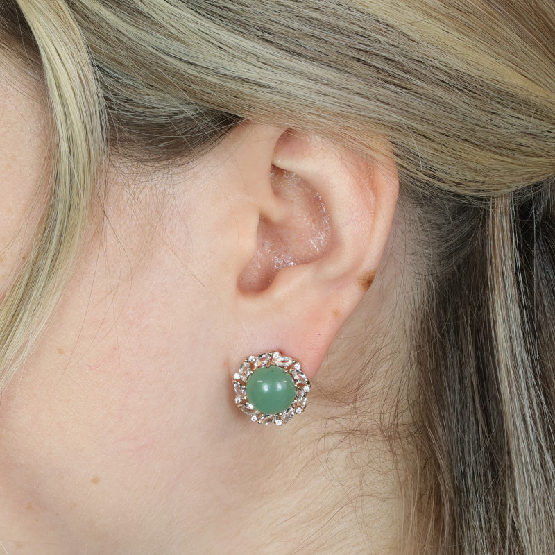 Серебряные серьги с нефритом и горным хрусталём