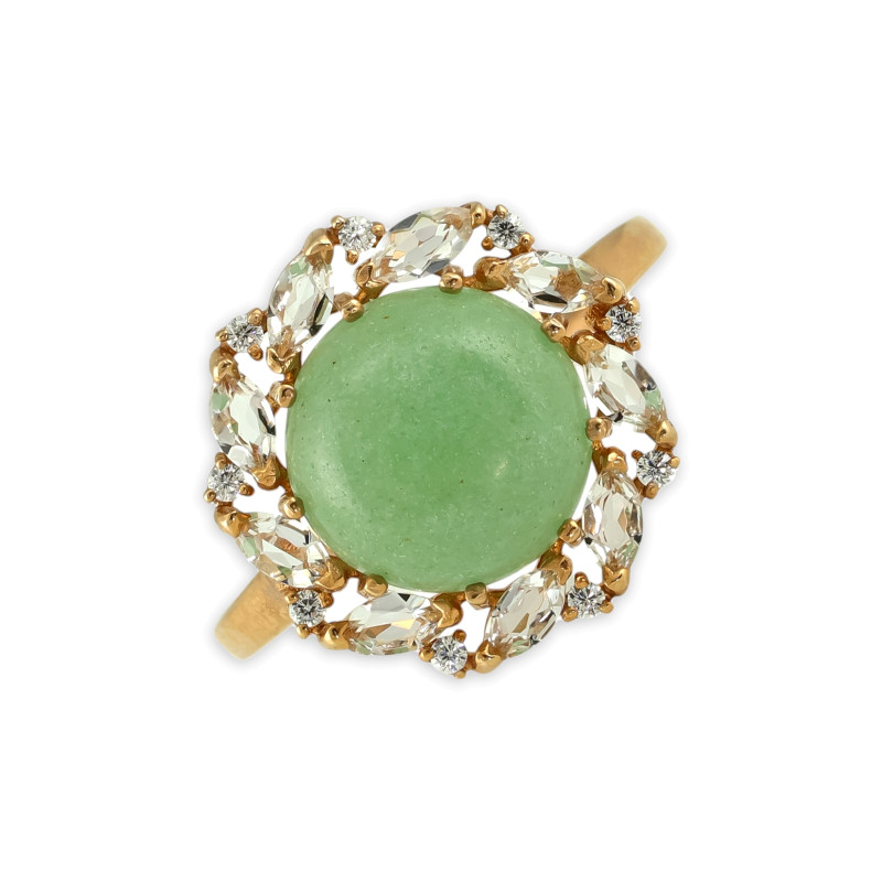 Кольцо из серебра с нефритом и горным хрусталём