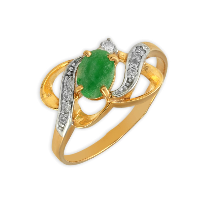 Кольцо из серебра с фианитами и изумрудом