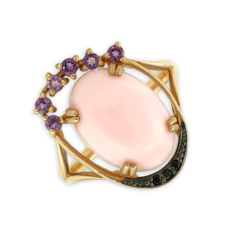 Серебряное кольцо с опалом и аметистами