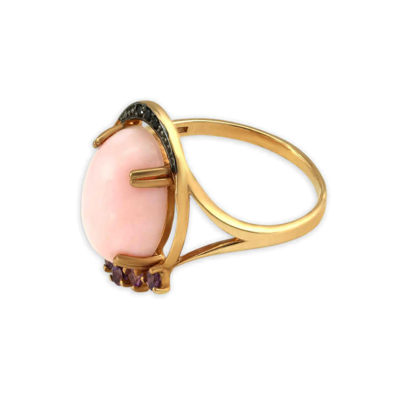 Серебряное кольцо с опалом и аметистами