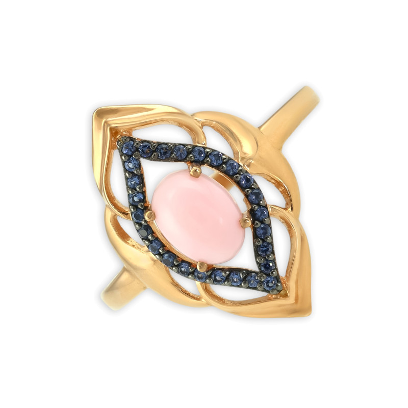 Позолоченное кольцо из серебра с опалом и фианитами