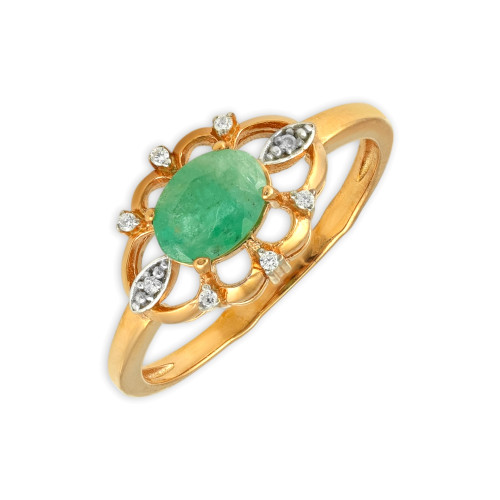 Серебряное кольцо с фианитами и изумрудом