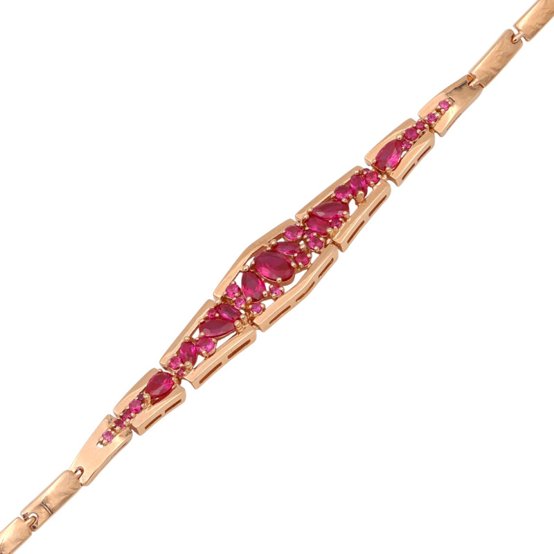 Брасет с синтетическими рубинами и фианитами